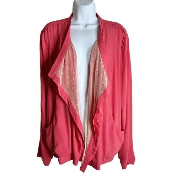 Kut from the Kloth Women Jacket XL Pink Draped Open Front Lace Lined Long Sleeve - Picture 1 of 9